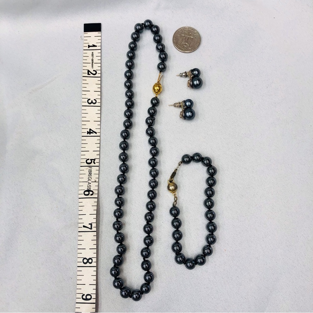 Vintage Black Luster Set Necklace Bracelet Earrings - Picture 13 of 16